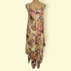 gnw Sleeveless Assymetrical Flowy V-Neck Dress Sz Large Multicolor